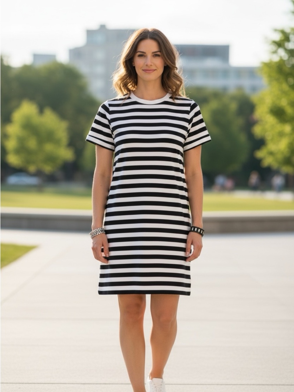 OLD NAVY T Shirt Dress Black/White Horizontal Stripes VIDEO